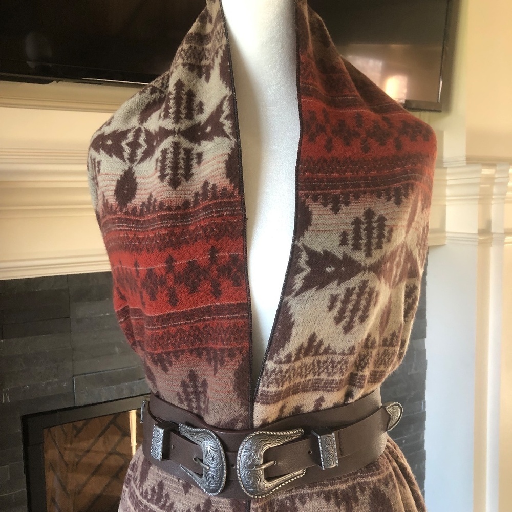 Wool blend wrap - One Size - Brown orange beige Southwestern vibe One size 71x24 - Picture 10 of 13